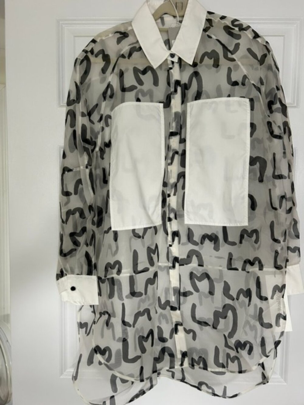 NWT $499! Lee Mathews LM Archive Monogram Silk Blouse Sheer Utility Pockets